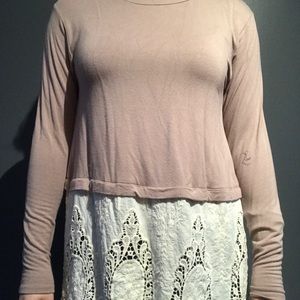 Long sleeve shirt with extended lace trim